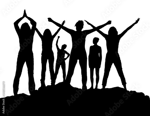 silhouetten, frauen, weiblich, mädchen, viele, mehrere, gruppe, jung, vital, ...