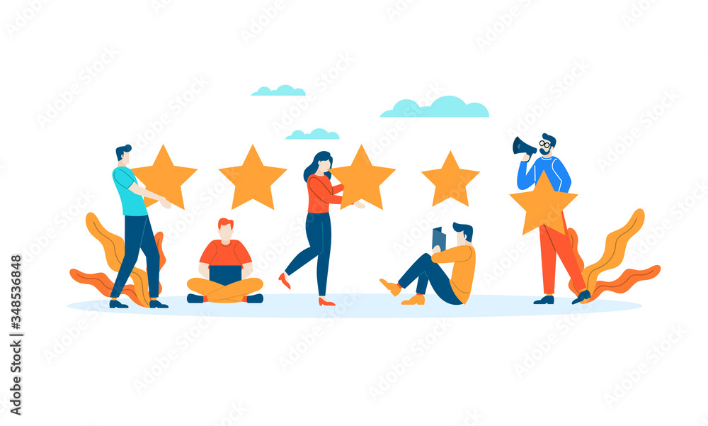 Achievement Star Review rating people give feedback flat illustration Achievement Star Review rating people give feedback flat illustration