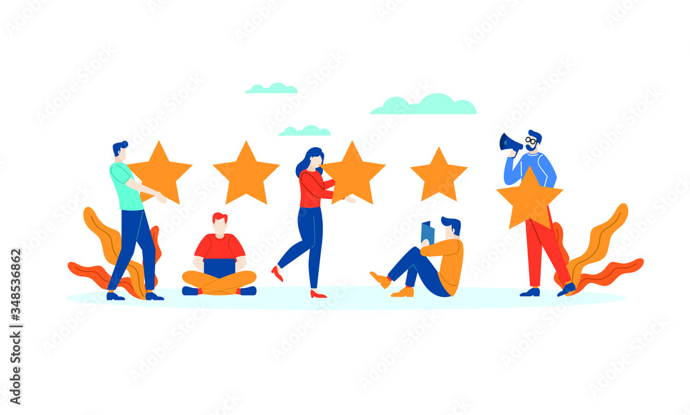 Achievment Star Review rating people give feedback flat illustration Achievment Star Review rating people give feedback flat illustration