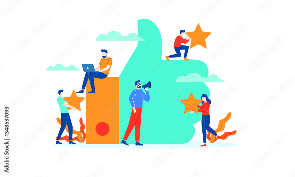 Thumbs Up Review rating people give feedback flat illustration Thumbs Up Review rating people give feedback flat illustration