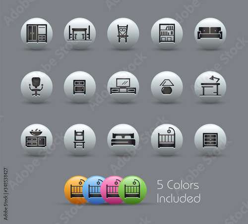 Furniture Icons // Pearly Series -- The Vector file includes 5 color versions for each icon in different layers --
