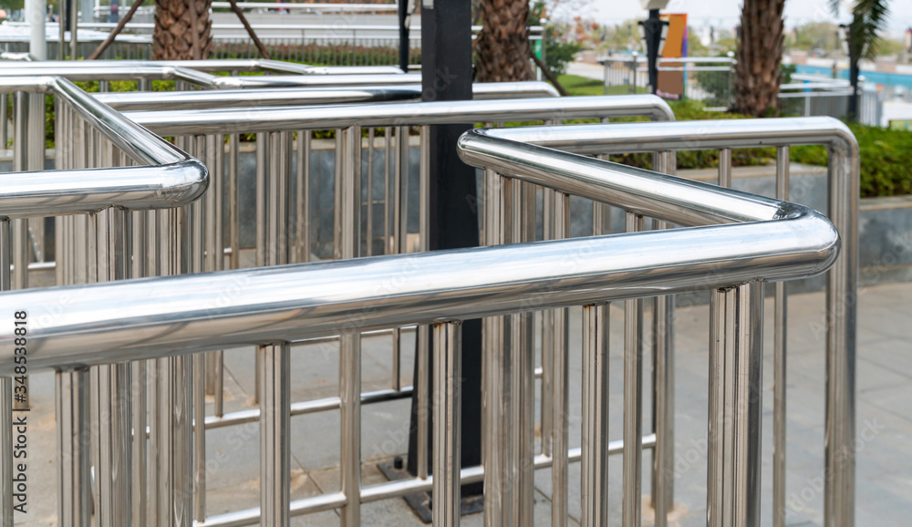 Fototapeta premium Chrome Metal Guard Rail At A Park