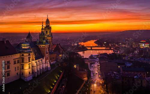 Sunset over Wawel castle, Cracow, Poland