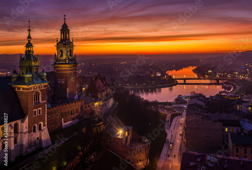 Sunset over Wawel castle  Cracow  Poland