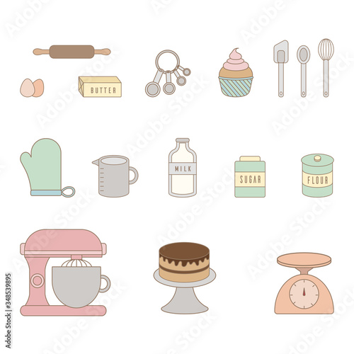 Set of baking tools collection. Vector illustration.