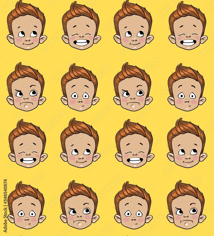Vector illustration isolated on white background. Pattern portrait of a child with emotions. Vector illustration isolated on white background. Pattern portrait of a child with emotions.