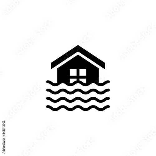 Flooded home vector icon in black solid flat design icon isolated on white background