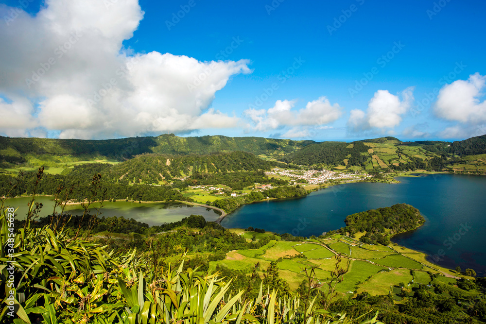 Green and blue lakes Sete Cidades, Sao Miguel, Azores, Portugal