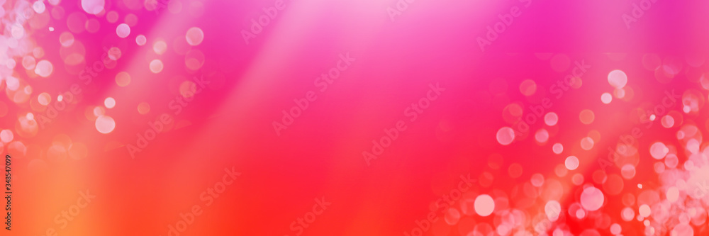 abstract pink and red background with bokeh lights and sunlight, panoramic background