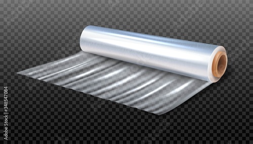 3d realistic vector illustration of a cling paper for packaging. Isolated on transparent background.