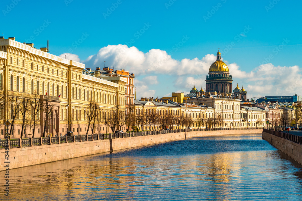 Saint Isaac Cathedral across Moyka river, Saint Petersburg, Russia