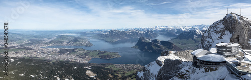lovely panoramic view from mount pilatus on sunny winter day in lucerne
