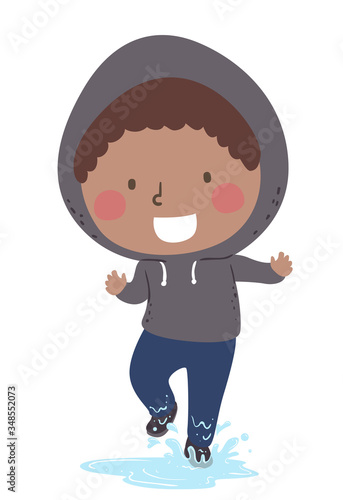 Kid Boy Step On Puddles Ill...