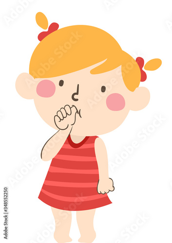 Kid Girl Thumb Sucking Illustration