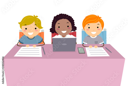 Stickman Kids Desk Sign Up Illustration