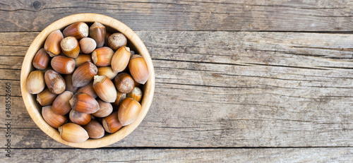 Healthy eating, natural antioxidant organic snack food, hazelnuts with vitamin e and minerals, web banner
