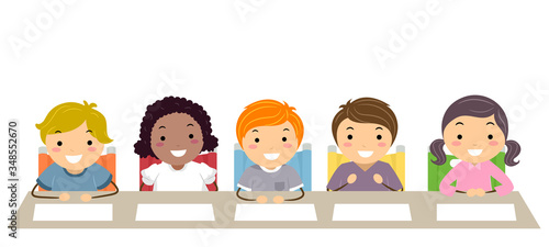 Stickman Kids Panel Table Judges Illustration