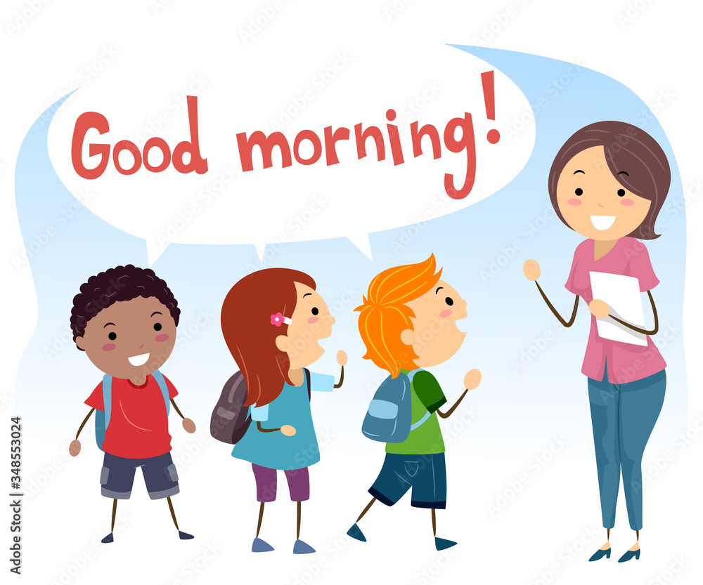 Kids Social Skills Good Morning Illustration Stock Vector | Adobe ...