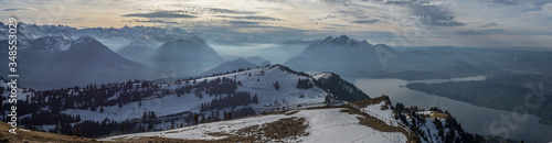 marvellous panoramic view from rigi into swiss snowy alps