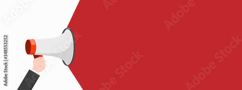 Megaphone or loudspeaker in hand flat icon. Vector illustration