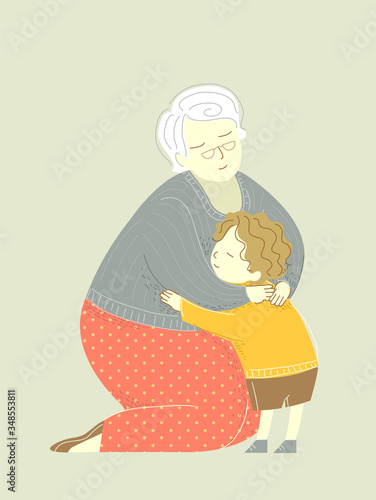 Grand Mother Hug Child Illu...