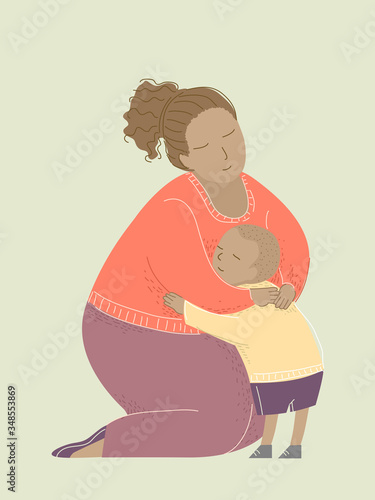 Mother Black Hug Child Illu...