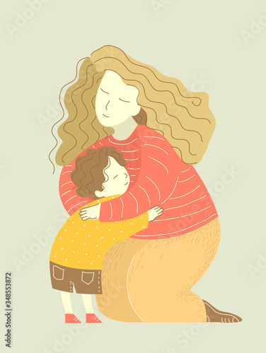 Mother Hug Child Illustration