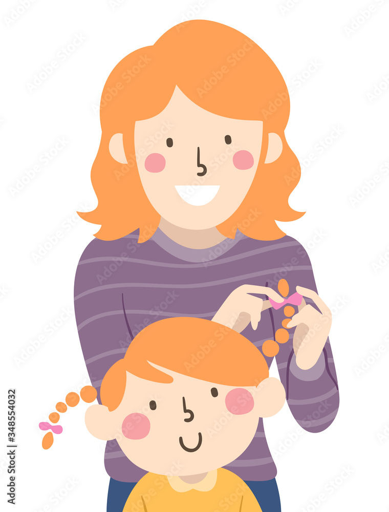 Mom Kid Girl Parent Fix Hair Illustration