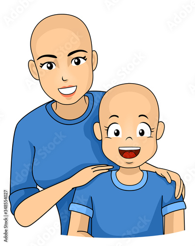 Mom Kid Girl Alopecia Sick Illustration