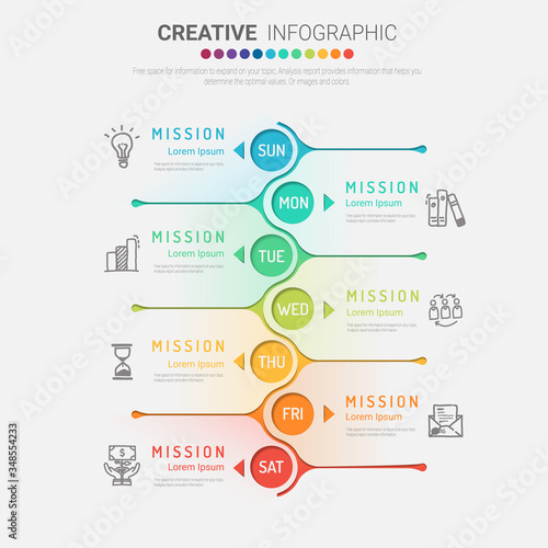 weekly planner, Timeline business for 7 day, Presentation business can be used for Business concept with 7 options, steps or processes. 