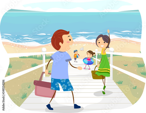 Stickman Family Near Beach ...