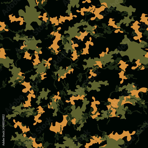 Urban camouflage of various shades of black, green and brown colors