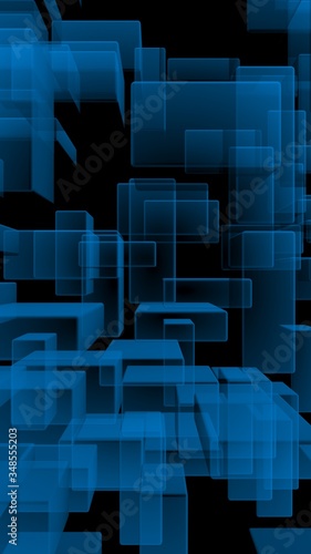 Blue and dark abstract digital and technology background. The pattern with repeating rectangles. 3D illustration