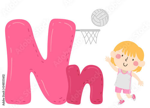 Kid Girl Netball Sport Alphabet Illustration
