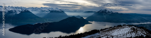 sunset view from rigi into lake lucerne