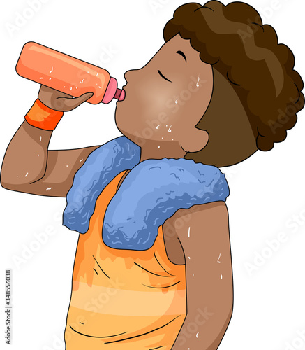 Boy Hydrating After Playing Sports Illustration