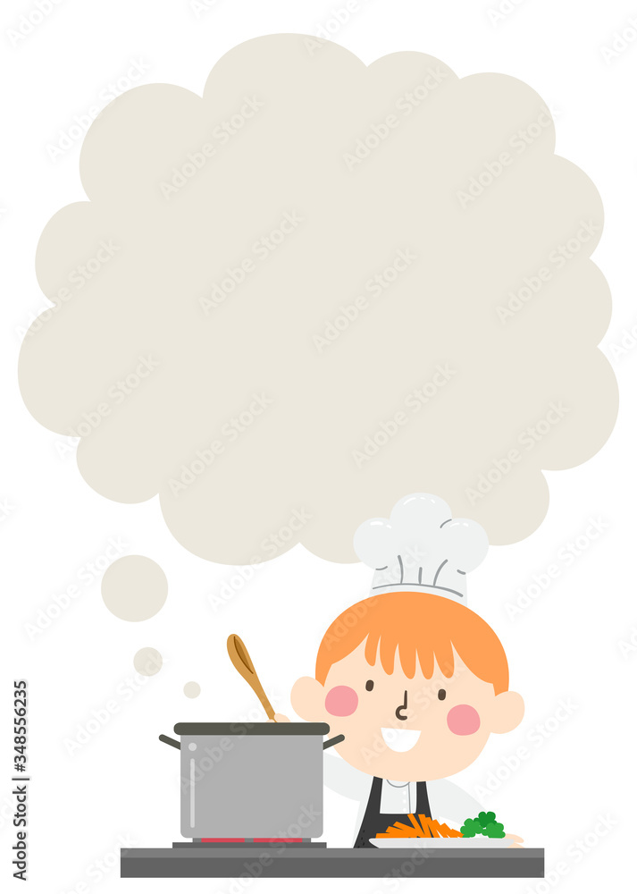 Kid Boy Chef Cooking Thinking Cloud Illustration Kid Boy Chef Cooking Thinking Cloud Illustration