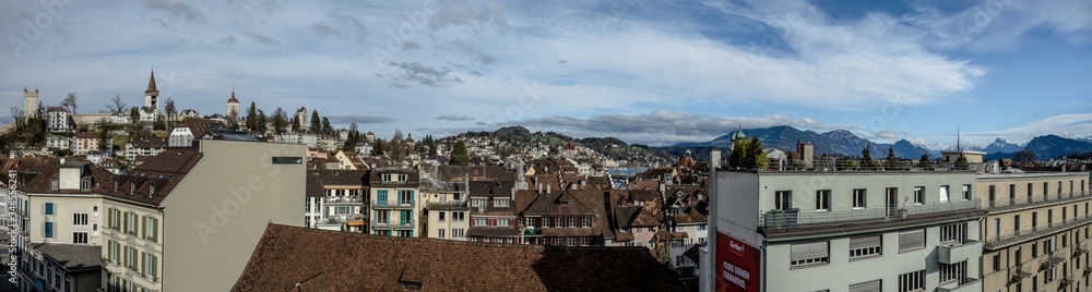 nice panoramic view over lucerne on bright winter day