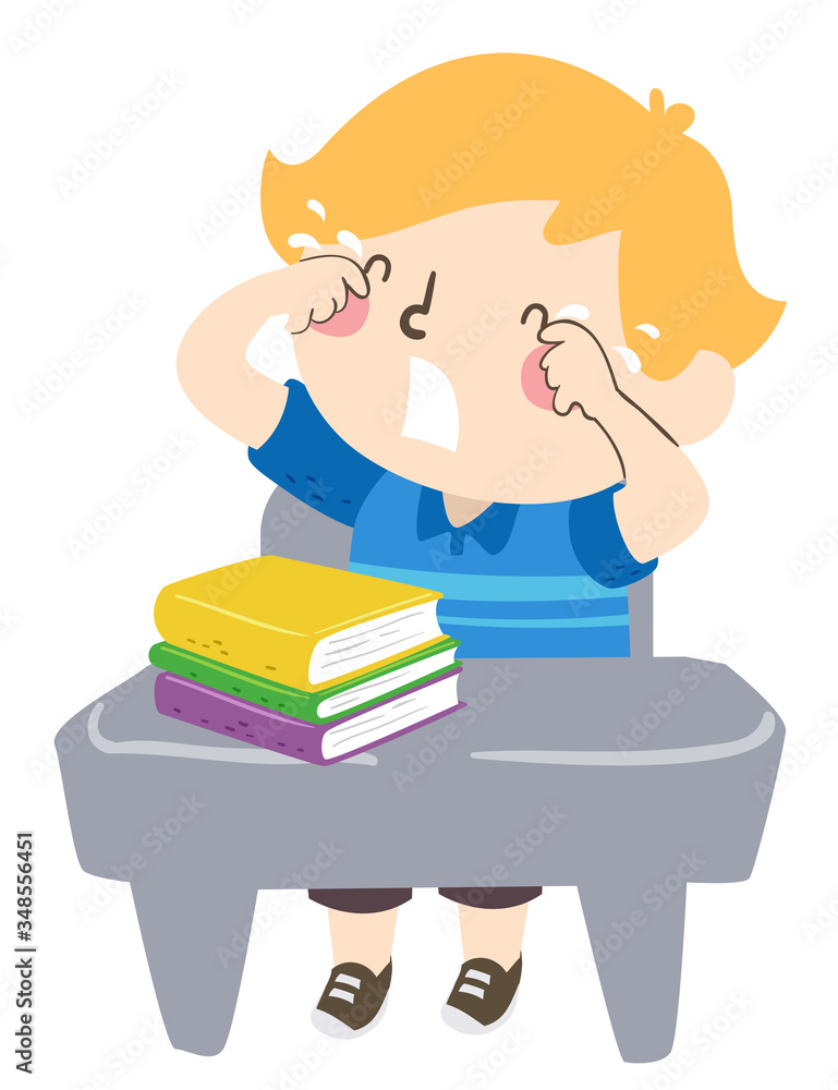 Kid Boy Class Desk Crying Illustration Kid Boy Class Desk Crying Illustration