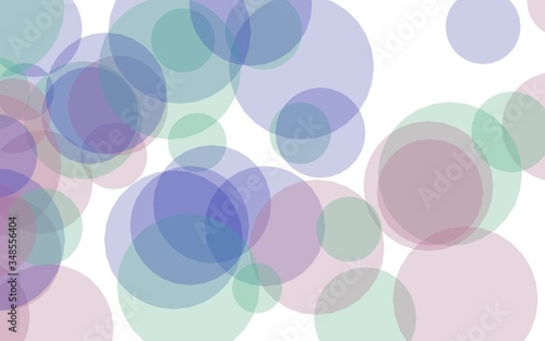 Multicolored translucent circles on a white background. Pink tones. 3D illustration