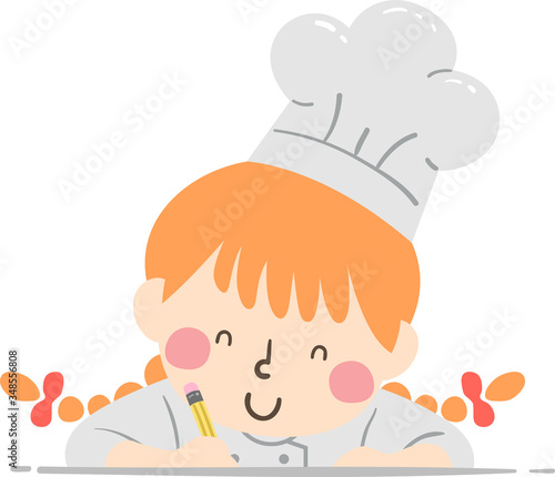 Kid Girl Chef Write Pencil Illustration