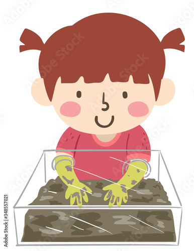 Kid Girl Mud Glove Box Play Illustration