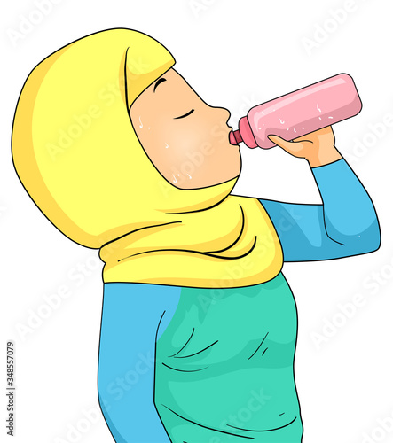 Girl Muslim Hydrating After...