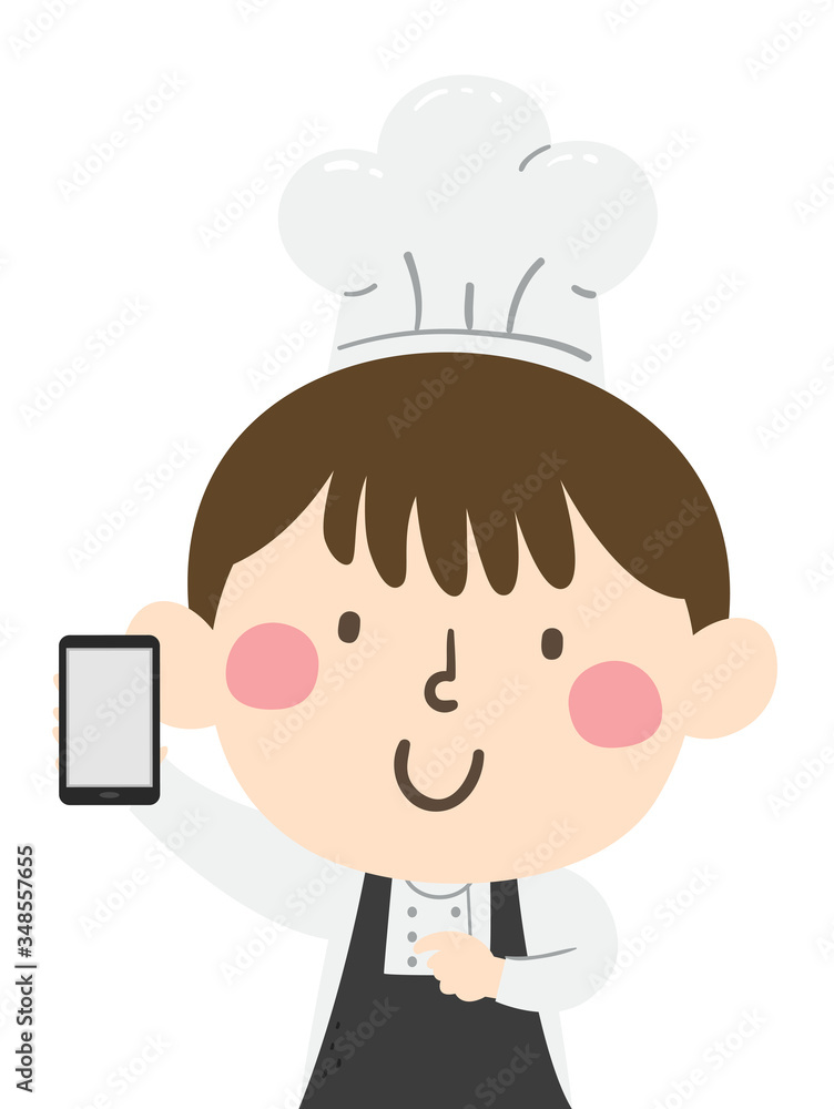 Kid Boy Chef Phone Contact App Illustration Kid Boy Chef Phone Contact App Illustration