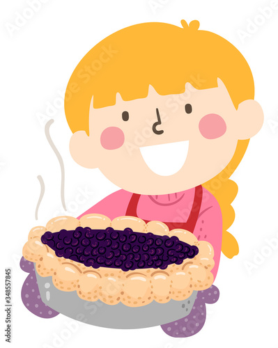 Kid Girl Bake Blue Berry Pi...