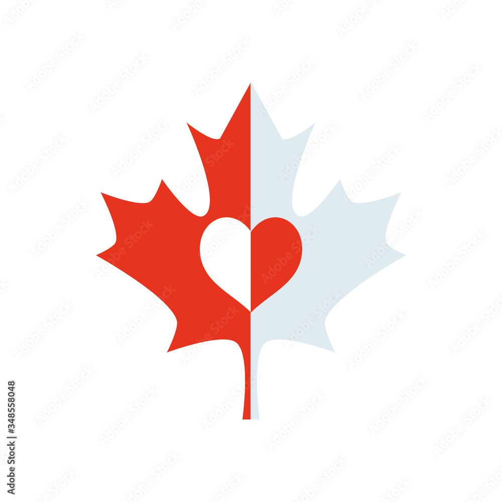 Canada day concept, maple leaf with heart icon, silhouette style Canada day concept, maple leaf with heart icon, silhouette style