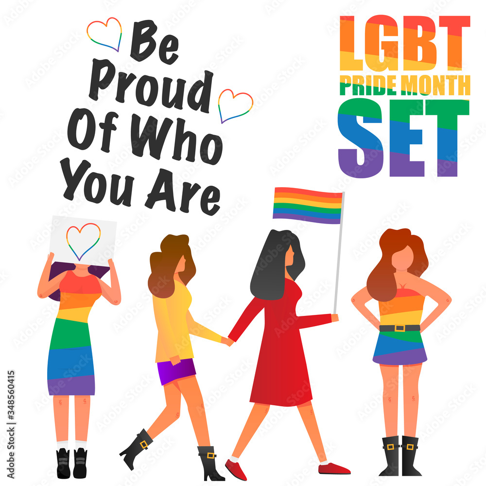 LGBT Set. Girls in LGBT colors. LGBT protest, same sex freedom. Vector illustration. LGBT Set. Girls in LGBT colors. LGBT protest, same sex freedom. Vector illustration.