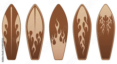 Wooden surfboards with flame pattern set. To see the other vector surfboard illustrations , please check Surfboards collection.