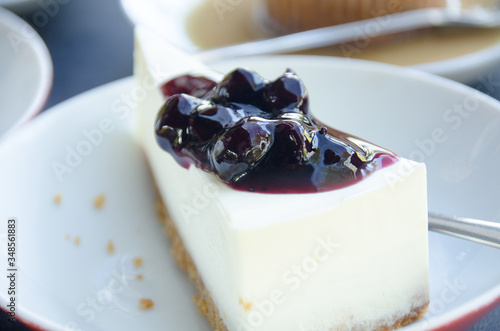 piece of blueberry cheesecake on plate