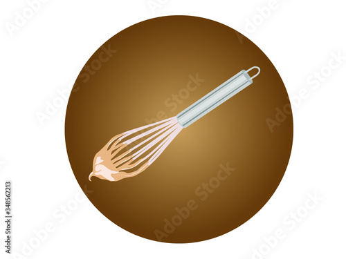 A metal whisk for whipping a gentle airy foam of instant coffee for a coffee dalgonа drink. Kitchen utensils.